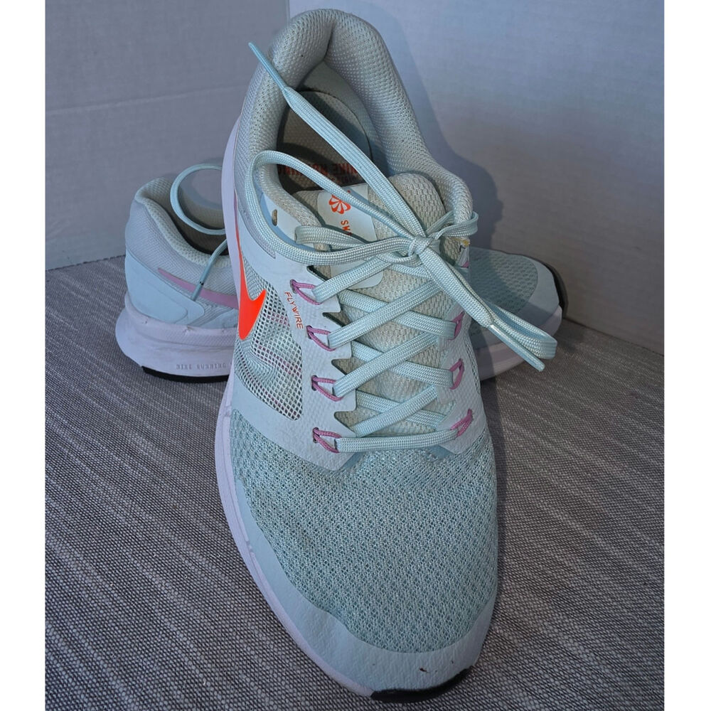 Nike Women's Run Swift 3 Running Shoes Light Teal Mesh Upper Neon Orange Swoosh